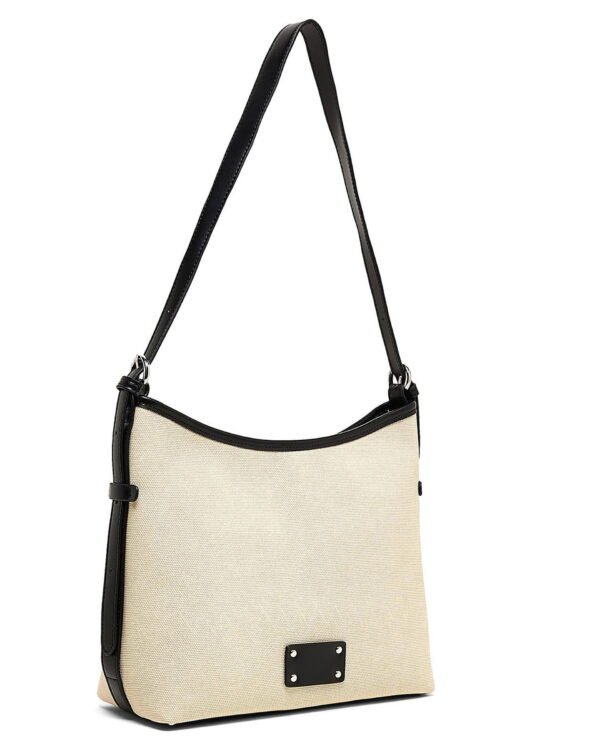 Beige Canvas Shoulder Bag with Black Trim - Image 3