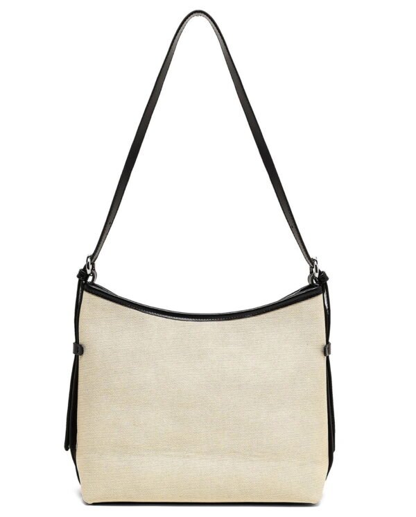 Beige Canvas Shoulder Bag with Black Trim - Image 4