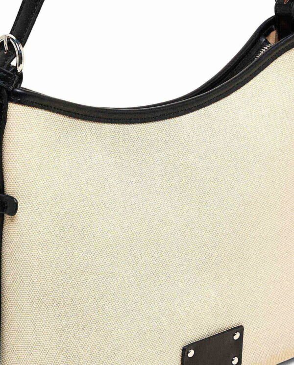 Beige Canvas Shoulder Bag with Black Trim - Image 5