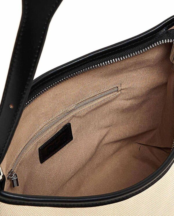 Beige Canvas Shoulder Bag with Black Trim - Image 6