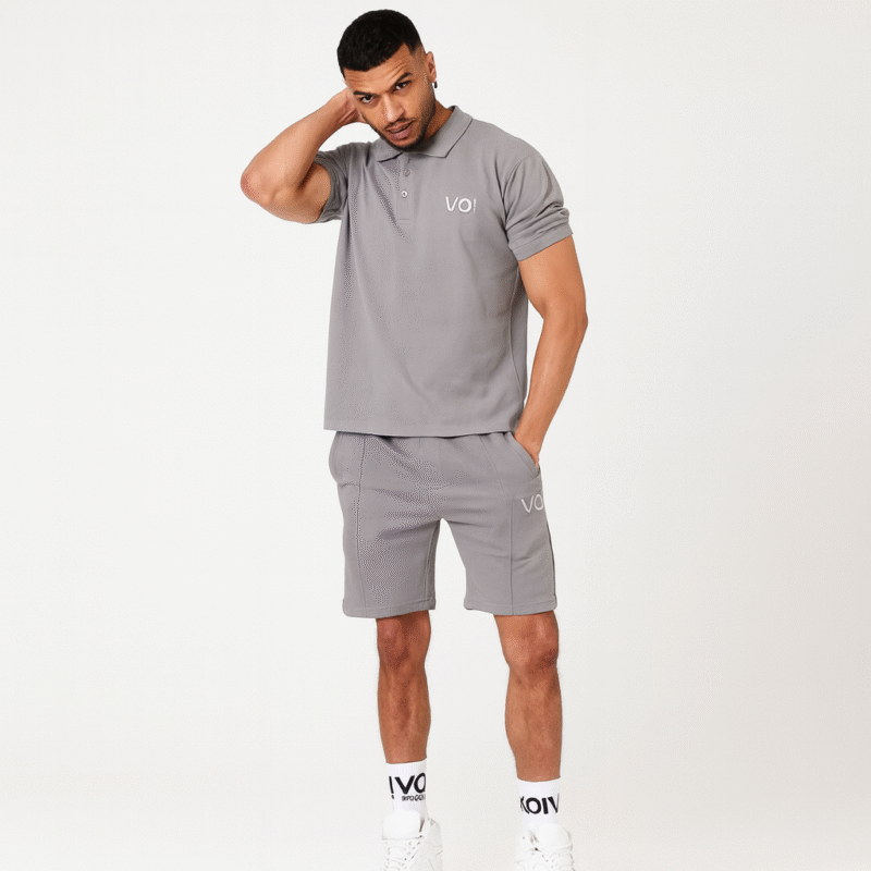 Buxton Street Polo & Shorts Set - Grey