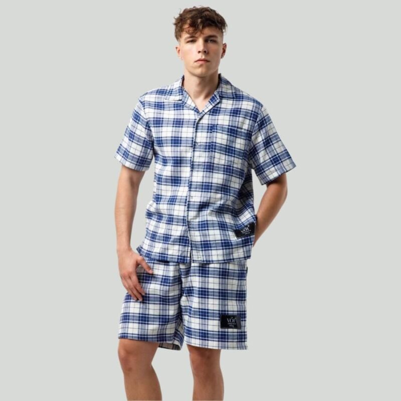 Printed Shirt & Shorts Set - Blue/White