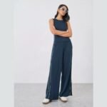 Dark Blue Side Piping Detail Top and Pants