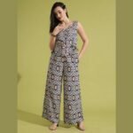 Print Waist Tie-Up Peplum Top and Trouser