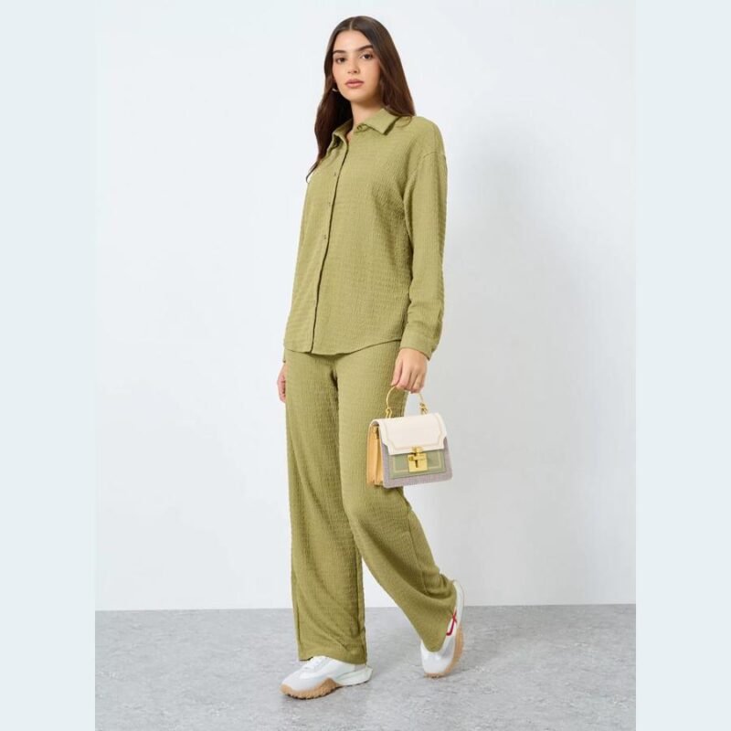 Women Textured Longline Shirt and Pants