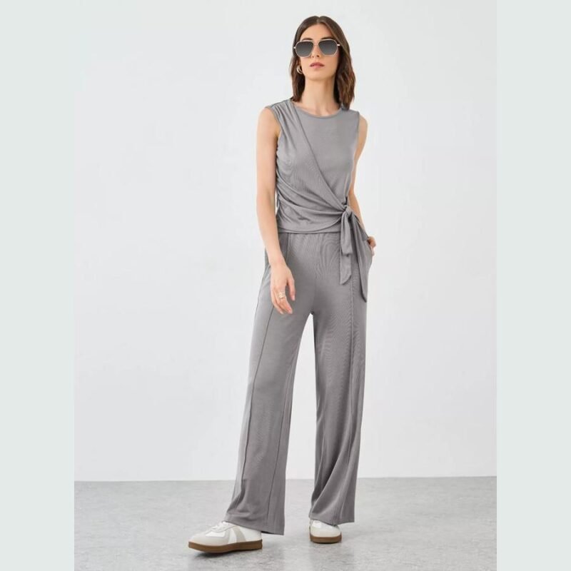 Sleeveless Tie Waist Top and Straight Leg Pants