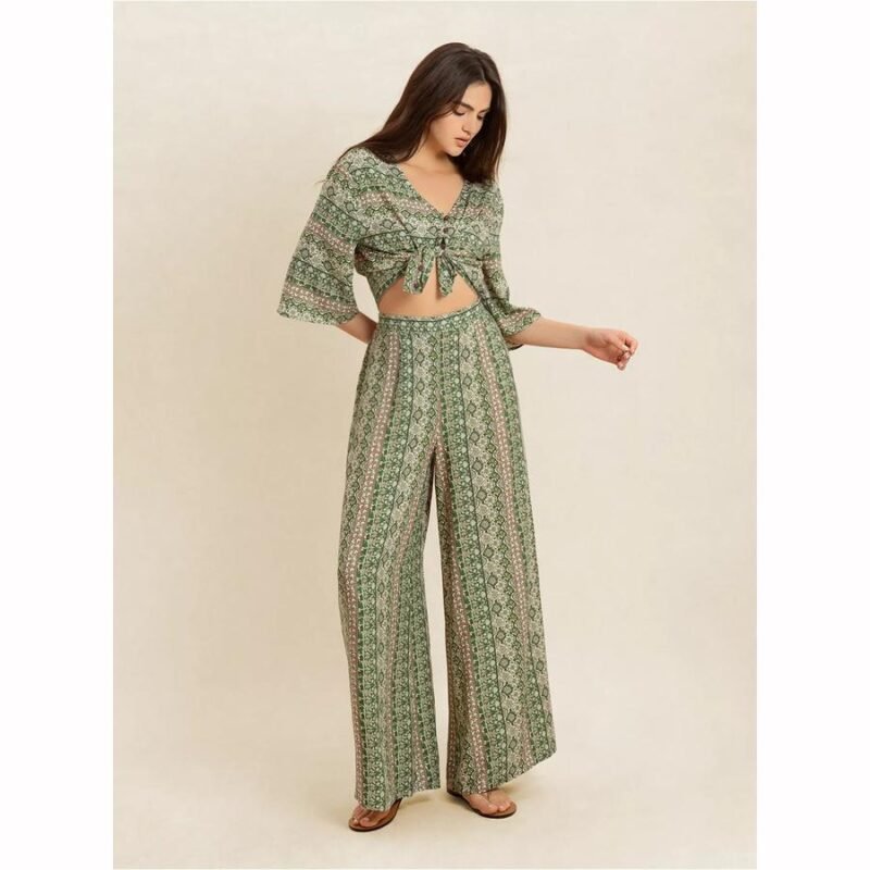 Women Printed Boxy Top and Wide Leg Pants