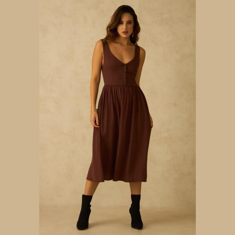 Viscose Gathered Waist Midi Dress