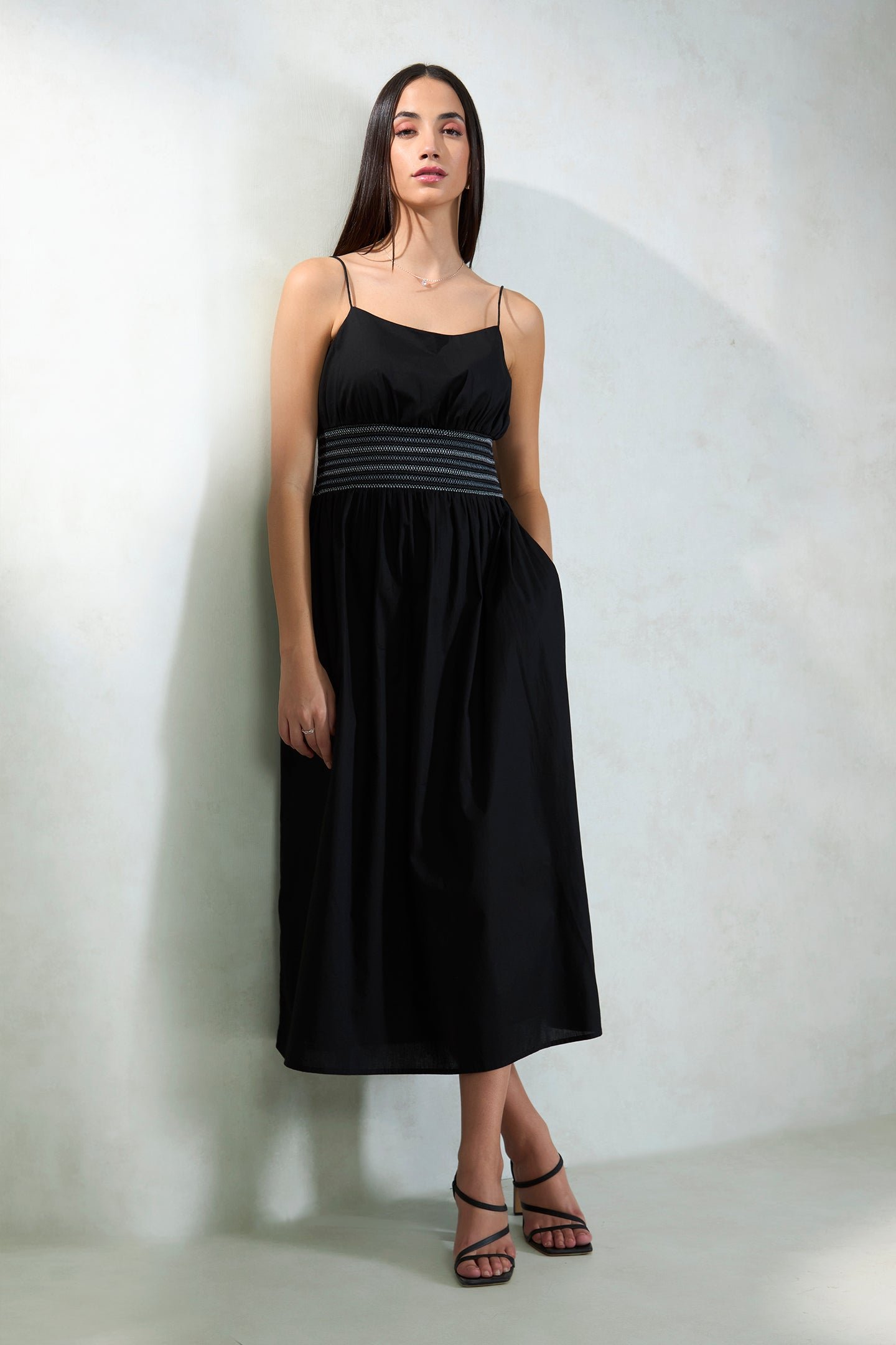 100% Cotton Waist Smocked Midi Dress - Image 2