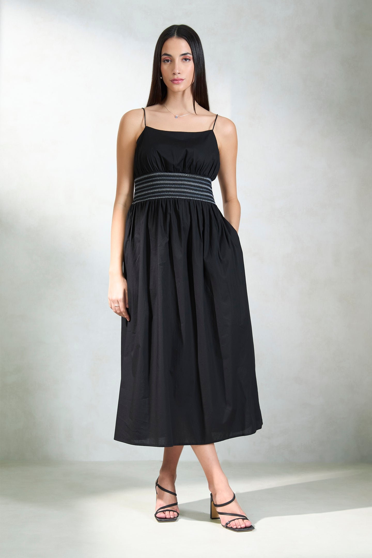 100% Cotton Waist Smocked Midi Dress - Image 3