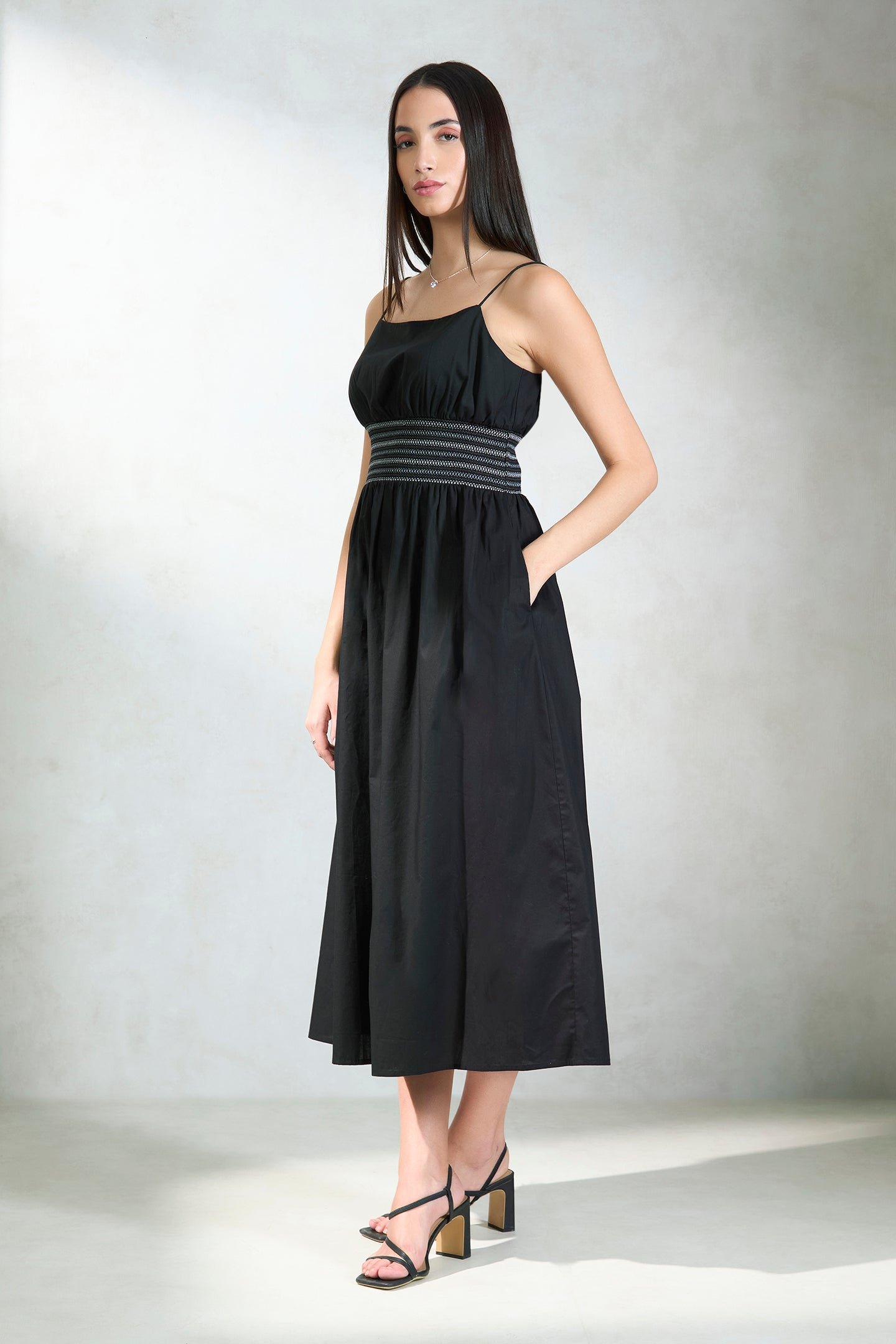 100% Cotton Waist Smocked Midi Dress - Image 4